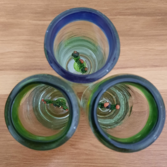 3 Mexican Hand Blown Tall Tequila Shot Glasses 3D Cactus Inside - Picture 10 of 10